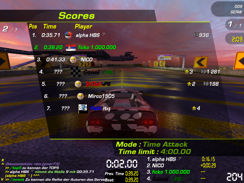 A screenshot of a TrackMania Sunrise's multiplayer scoreboard.